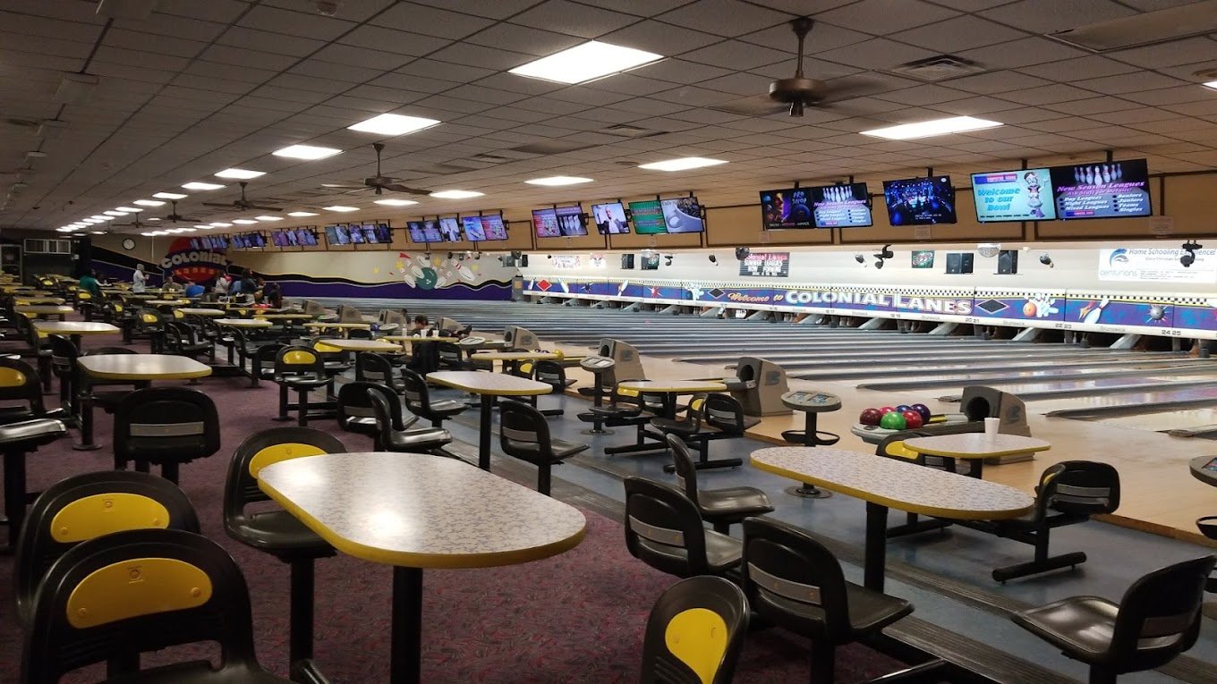 colonial lanes with bowling lanes and tables